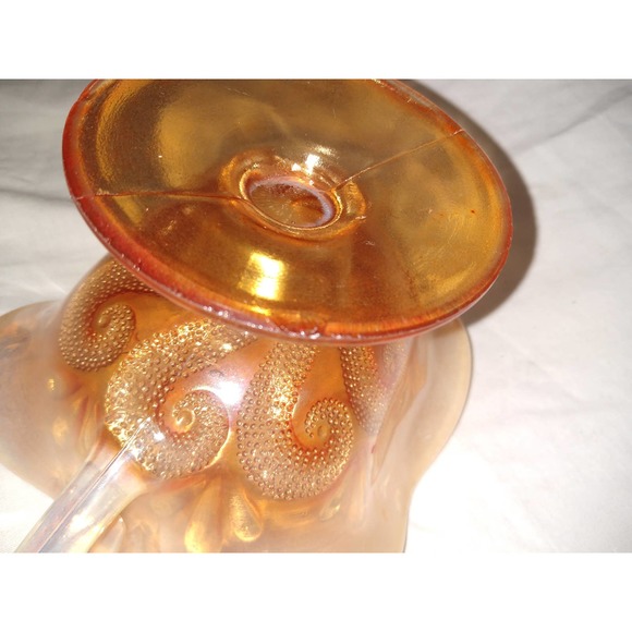 Dugan peach marigold question mark carnival glass footed bon bon with handles - Picture 6 of 7